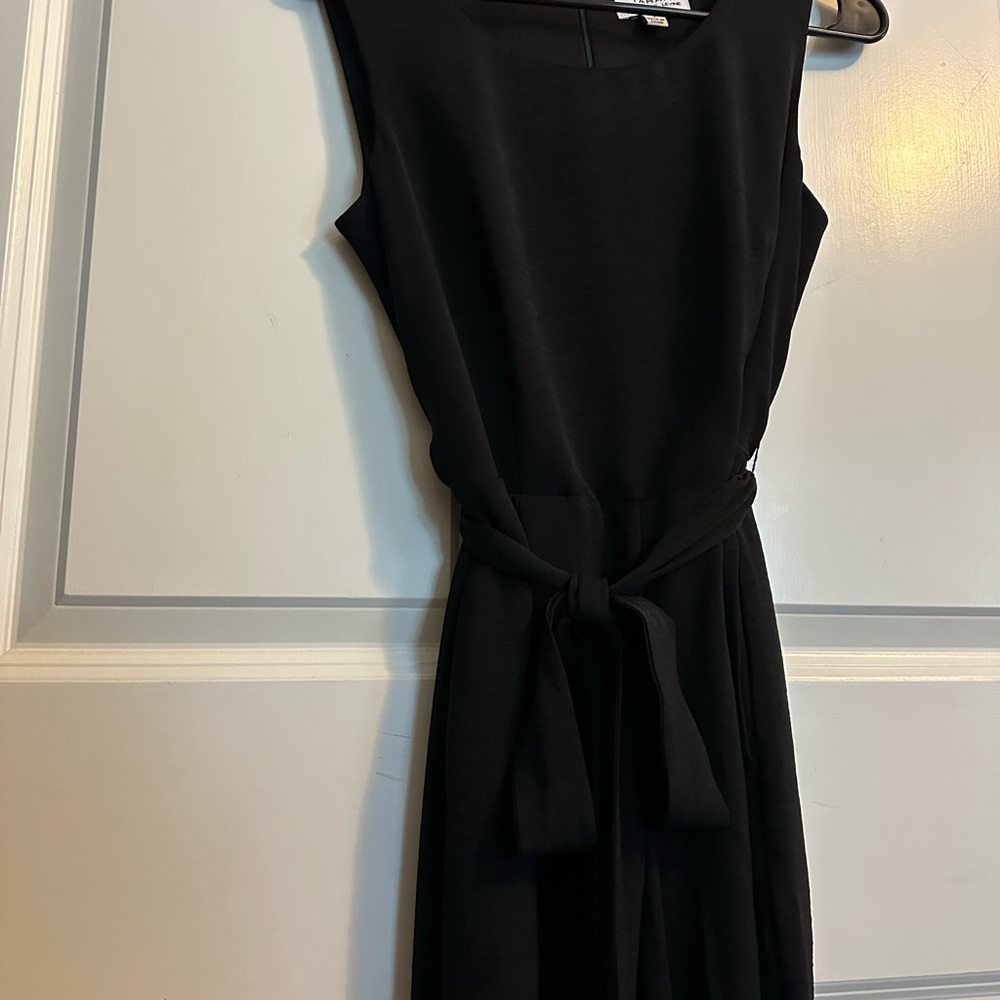 Tahari Black Sheath Jumpsuit Tie Front Square Neck